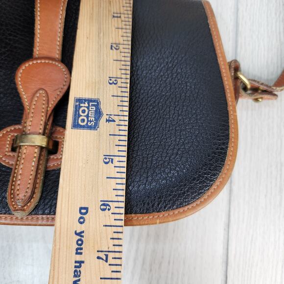 Vtg Dooney & Bourke Pebble Leather Crossbody Purse Black Brown Trim Shoulder Bag - Picture 16 of 16